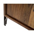 Dizajnový industriálny dvojdverový príborník Selvaggio s tromi zásuvkami z akáciového dreva v tmavej hnedej farbe 175 cm