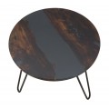 Dizajnový industriálny okrúhly konferenčný stolík Selvaggio s masívnou vrchnou doskou z akácie v tmavej hnedej farbe 50 cm