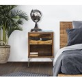 Dizajnov&yacute; mas&iacute;vny nočn&yacute; stol&iacute;k Selvaggio v pr&iacute;rodnej tmavej hnedej farbe so z&aacute;suvkou a policou 60 cm