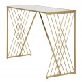 Dizajnový art deco konzolový stolík Mardella so zrkadlovou doskou a kovovou konštrukciou v zlatej farbe 129 cm
