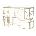 Dizajnový art deco zlatý konzolový stolík Jazzy s geometricky zdobenou podstavou a zrkadlovou vrchnou doskou 120 cm