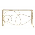 Dizajnový glamour konzolový stolík Nastrillo so zrkadlovou vrchnou doskou a zlatou podstavou s ozdobnými oblúkmi 140 cm