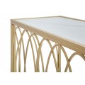 Dizajnový art deco konzolový stolík Valliana s bielou mramorovou doskou a zlatou geometrickou kovovou podstavou 160 cm
