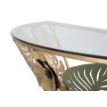 Dizajnový glamour konzolový stolík Exotica s florálnou podstavou v odtieňoch zelenej a čiernej so zlatým kovovým akcentom 120 cm