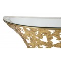 Dizajnový glamour závesný konzolový stolík Natura Elegante so sklenenou doskou a zlatou podstavou s motívom ginko listov 120 cm