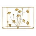 Dizajnový glamour zlatý konzolový stolík Natura Elegante s florálnym zdobením a oválnou zrkadlovou vrchnou doskou 120 cm