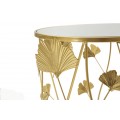 Dizajnová glamour sada príručných okrúhlych stolíkov Natura Elegante so zrkadlovou doskou a zlatou florálnou konštrukciou 55 cm
