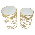 Dizajnová glamour sada príručných okrúhlych stolíkov Natura Elegante so zrkadlovou doskou a zlatou florálnou konštrukciou 55 cm