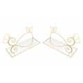 Dizajnová sada obdĺžnikových glamour zrkadlových políc Papillon so zlatým kovovým rámom s dekoratívnymi motýľmi 41 cm