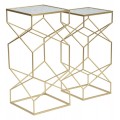 Dizajnová art deco sada príručných stolíkov Bismuth s matným štruktúrovaným sklom a zlatou kovovou konštrukciou 68 cm