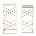 Dizajnová art deco sada príručných stolíkov Bismuth s matným štruktúrovaným sklom a zlatou kovovou konštrukciou 68 cm