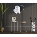 Glamour sada okrúhlych kovových bielych príručných stolíkov Selly so sklenenou vrchnou doskou s dekoračnými srdcami 60 cm