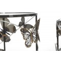 Dizajnová glamour sada okrúhlych príručných stolíkov Papillon so sklenenou doskou a tmavohnedým kovovým rámom s motýľmi 50 cm