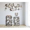Dizajnová glamour sada okrúhlych príručných stolíkov Papillon so sklenenou doskou a tmavohnedým kovovým rámom s motýľmi 50 cm