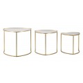 Dizajnová glamour geometrická sada príručných stolíkov Geometrica so sklenenou doskou a zlatým kovovým rámom 50 cm