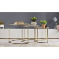 Dizajnová glamour geometrická sada príručných stolíkov Geometrica so sklenenou doskou a zlatým kovovým rámom 50 cm
