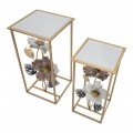 Dizajnová glamour sada štvorcových príručných stolíkov Blumel so zrkadlovými doskami a zlatým rámom s dekoratívnymi kvetmi 70 cm