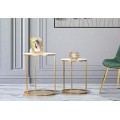 Dizajnová glamour sada okrúhlych príručných stolíkov Celestia so zlatým kovovým rámom a bielymi doskami 63 cm