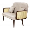 Dizajnová retro dvojmiestna ratanová sedačka Salov s béžovým zamatovým poťahom s vidieckym výpletom 131 cm 