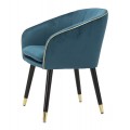 Dizajnová jedálenská stolička Aurelle s poťahom v petrolejovej modrej farbe so zlatými detailmi 78 cm