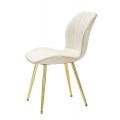Art deco čalúnená jedálenská stolička Dorena s prešívaným zamatovým krémovým poťahom a zlatými kovovými nožičkami 77 cm