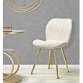 Art deco čalúnená jedálenská stolička Dorena s prešívaným zamatovým krémovým poťahom a zlatými kovovými nožičkami 77 cm