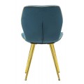 Art deco čalúnená prešívaná jedálenská stolička Dorena s zamatovým petrolejovým modrým poťahom a zlatými nožičkami 77 cm