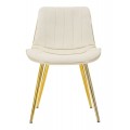 Art deco čalúnená prešívaná krémová jedálenská stolička Asen so zamatovým poťahom so zlatými kovovými nožičkami 79 cm