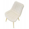 Art deco čalúnená prešívaná krémová jedálenská stolička Asen so zamatovým poťahom so zlatými kovovými nožičkami 79 cm