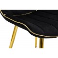 Art deco čalúnená zamatová jedálenská stolička Asen s prešívaným čiernym poťahom so zlatým rámom a zlatými nožičkami 79 cm 