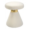 Glamour taburetka Vinia v okrúhlom tvare v krémovej farbe s poťahom bouclé s detailom v zlatej farbe a s nohou v kuželovom tvare