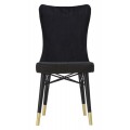 Art deco jed&aacute;lensk&aacute; stolička Amara s textiln&yacute;m poťahom s geometrick&yacute;m vzorom a čiernymi nožičkami so zlat&yacute;mi koncami 99 cm