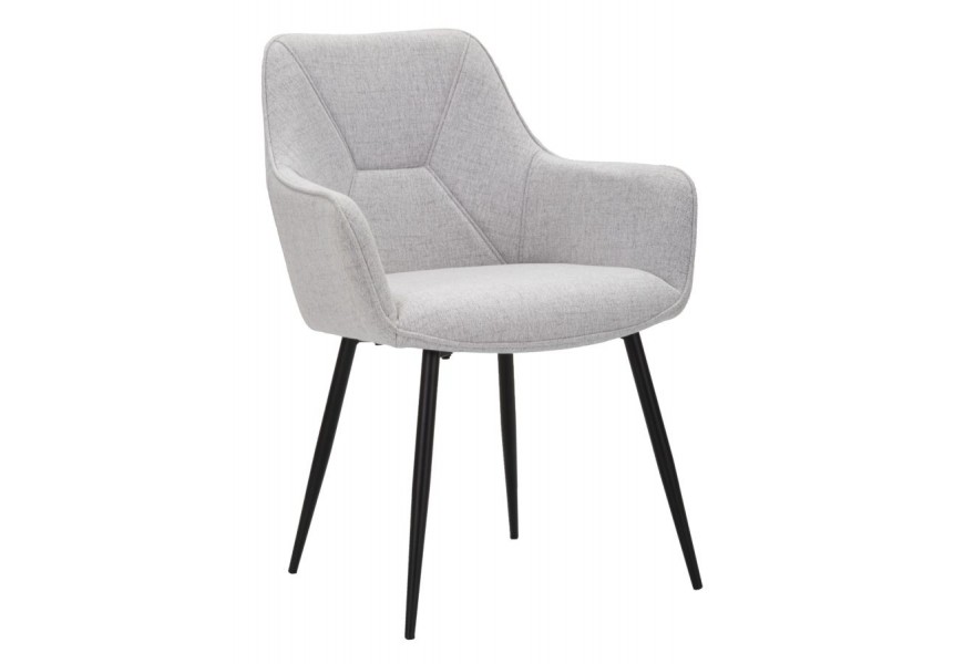 Škandinávska svetlosivá jedálenská stolička Eli s čalúneným operadlom geometrickým prešívaním a čiernymi kovovými nožičkami