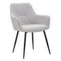 Škandinávska svetlosivá jedálenská stolička Eli s čalúneným operadlom geometrickým prešívaním a čiernymi kovovými nožičkami