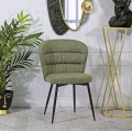 Moderná jedálenská stolička Magnus s olivovo zelenou látkou so mohutným poloblúkovým operadlom z čiernych kovových nôh 85 cm