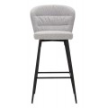 Moderná barová stolička Magnus so svetlosivým čalúnením z látky s ergonomickým operadlom na čiernych kovových nohách 108 cm
