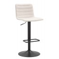 Škandinávska barová stolička Lenza s menčestrovým poťahom v bielej farbe s jemným prešívaním ergonomickým operadlom výškovo nastaviteľná s kovovou konštrukciou v matnej čiernej farbe a praktickou opierkou na nohy