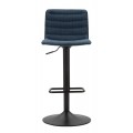 Moderná barová stolička Lenza s menčestrovým poťahom v tmavej modrej farbe a výškovo nastaviteľnou čiernou podstavou 107 cm