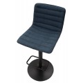 Moderná barová stolička Lenza s menčestrovým poťahom v tmavej modrej farbe a výškovo nastaviteľnou čiernou podstavou 107 cm
