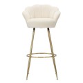 Art deco krémová barová stolička Florencia s čalúneným operadlom v tvare mušle a zlatými kovovými nožičkami 110 cm