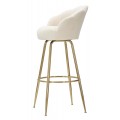 Art deco krémová barová stolička Florencia s čalúneným operadlom v tvare mušle a zlatými kovovými nožičkami 110 cm