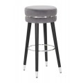 Art deco barová stolička Laurentia so sivým zamatovým sedadlom s chrómovými detailmi a čiernymi kovovými nožičkami 74 cm