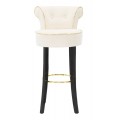 Dizajnová art deco barová stolička Vivienne s bielym poťahom s čiernymi nožičkami so zlatými detailmi 96 cm