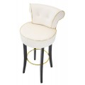 Dizajnová art deco barová stolička Vivienne s bielym poťahom s čiernymi nožičkami so zlatými detailmi 96 cm
