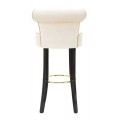 Dizajnová art deco barová stolička Vivienne s bielym poťahom s čiernymi nožičkami so zlatými detailmi 96 cm