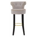 Dizajnová art deco sivá barová stolička Vivienne s čiernymi nožičkami so zahnutou opierkou so zlatými detailmi 96 cm
