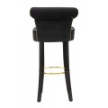 Dizajnová art deco čierna barová stolička Vivienne so zahnutou opierkou so zlatými detailmi 96 cm