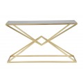Dizajnový art deco konzolový stolík Triangolo Oro s obdĺžnikovou doskou z čierneho skla a geometrickou zlatou podstavou 130 cm