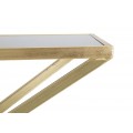 Dizajnový art deco konzolový stolík Triangolo Oro s obdĺžnikovou doskou z čierneho skla a geometrickou zlatou podstavou 130 cm