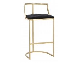 Dizajnová glamour barová stolička Izmir so zlatým kovovým rámom a čiernym zamatovým sedadlom s ozdobným prešívaním 90 cm